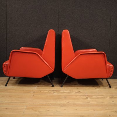 Italian Armchairs in Red Faux Leather, 1970s, Set of 2-RP-676461