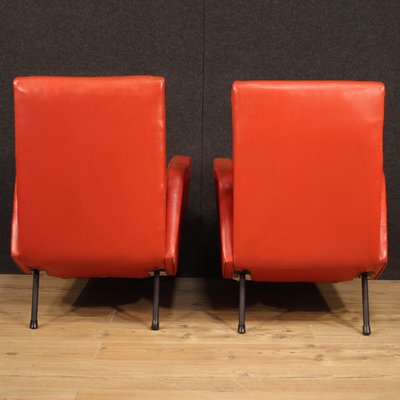 Italian Armchairs in Red Faux Leather, 1970s, Set of 2-RP-676461