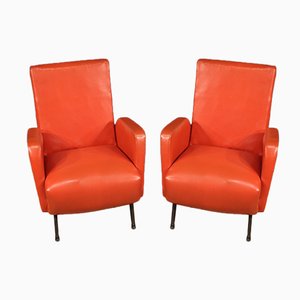 Italian Armchairs in Red Faux Leather, 1970s, Set of 2-RP-676461