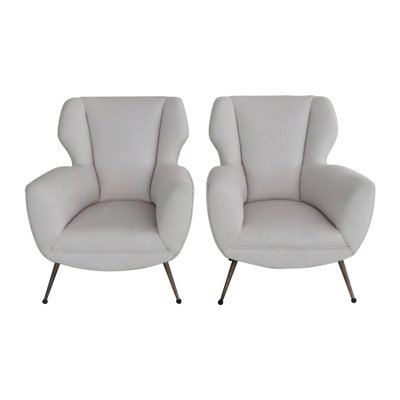 Italian Armchairs in White Velvet in Gigi Radice Style, 1950s, Set of 2-VNE-997492