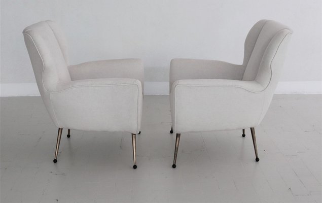 Italian Armchairs in White Velvet in Gigi Radice Style, 1950s, Set of 2-VNE-997492