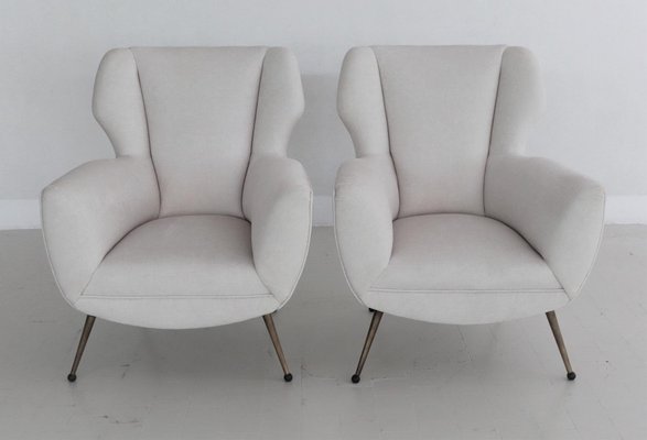 Italian Armchairs in White Velvet in Gigi Radice Style, 1950s, Set of 2-VNE-997492