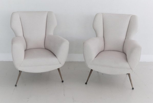 Italian Armchairs in White Velvet in Gigi Radice Style, 1950s, Set of 2-VNE-997492