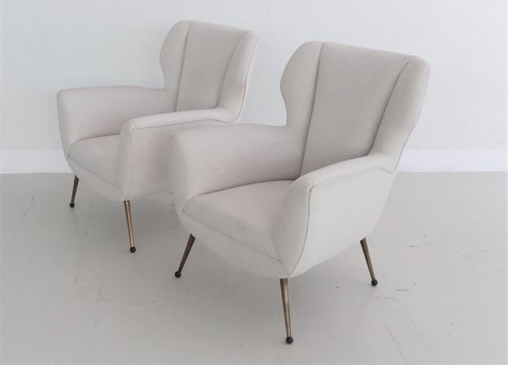 Italian Armchairs in White Velvet in Gigi Radice Style, 1950s, Set of 2-VNE-997492