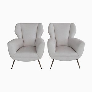 Italian Armchairs in White Velvet in Gigi Radice Style, 1950s, Set of 2-VNE-997492