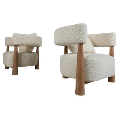 Italian Armchairs in Wood and White Boucle, Set of 2-FGA-1770728