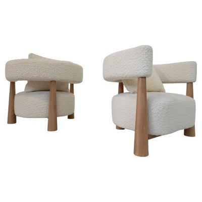 Italian Armchairs in Wood and White Boucle, Set of 2-FGA-1770728