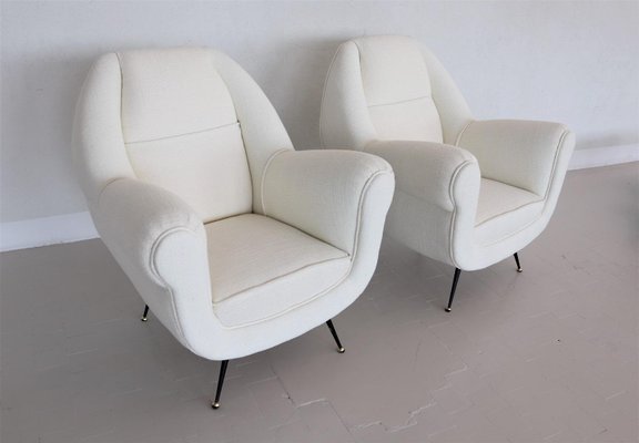 Italian Armchairs with Brass Stiletto Feet, 1960s, Set of 2-VNE-966106