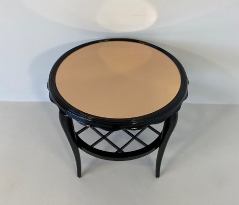 Italian Art Deco Black Lacquer & Pink Mirror Coffee Table, 1940s-FF-1238886