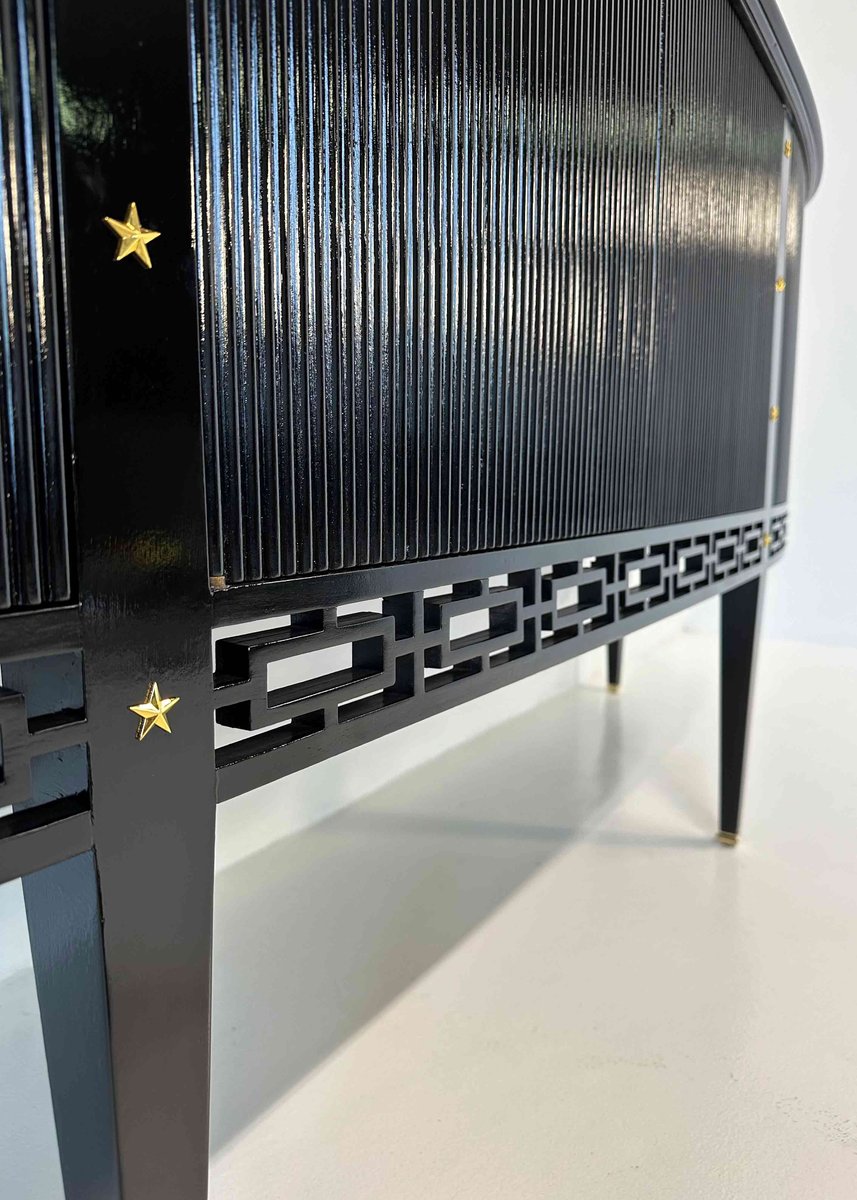 Italian Art Deco Black Lacquered and Brass Stars Sideboard attributed to Buffa, 1950s