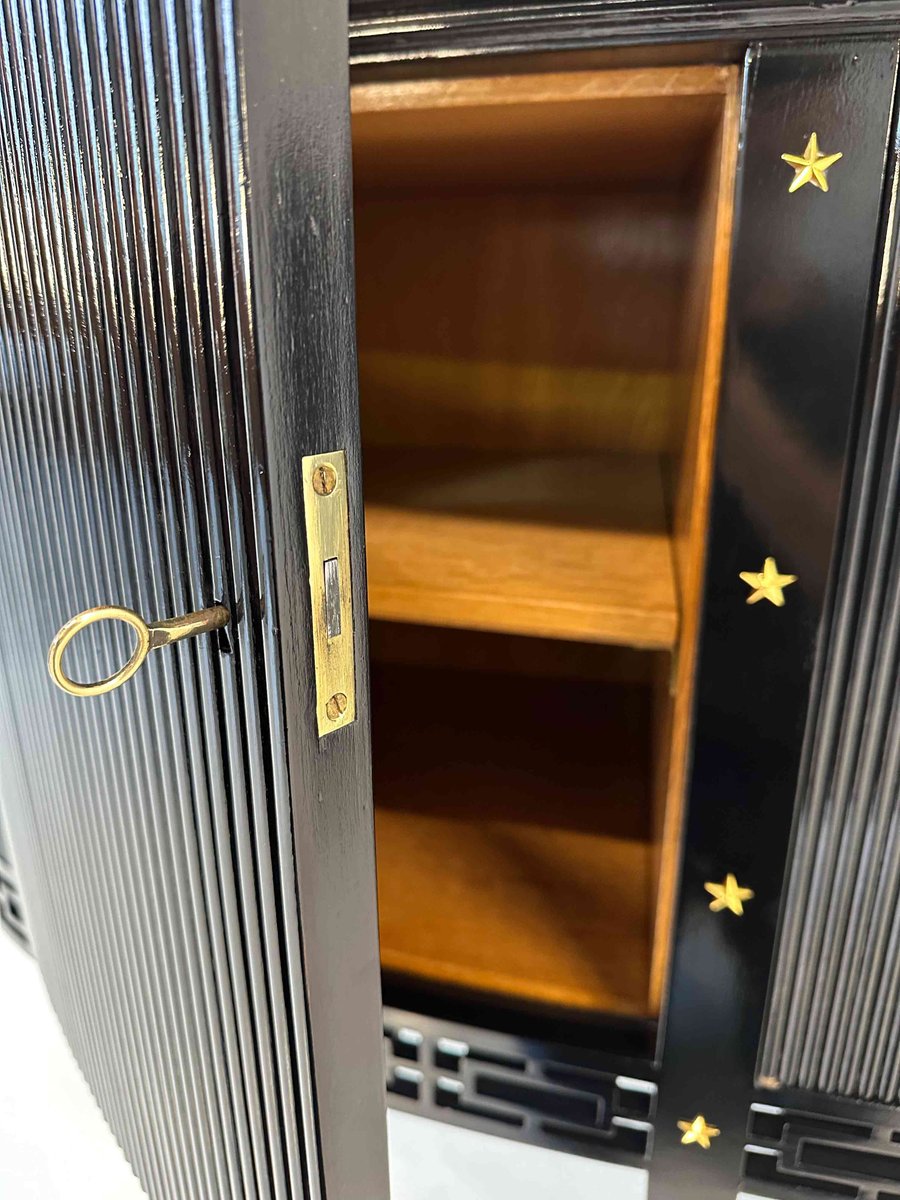 Italian Art Deco Black Lacquered and Brass Stars Sideboard attributed to Buffa, 1950s