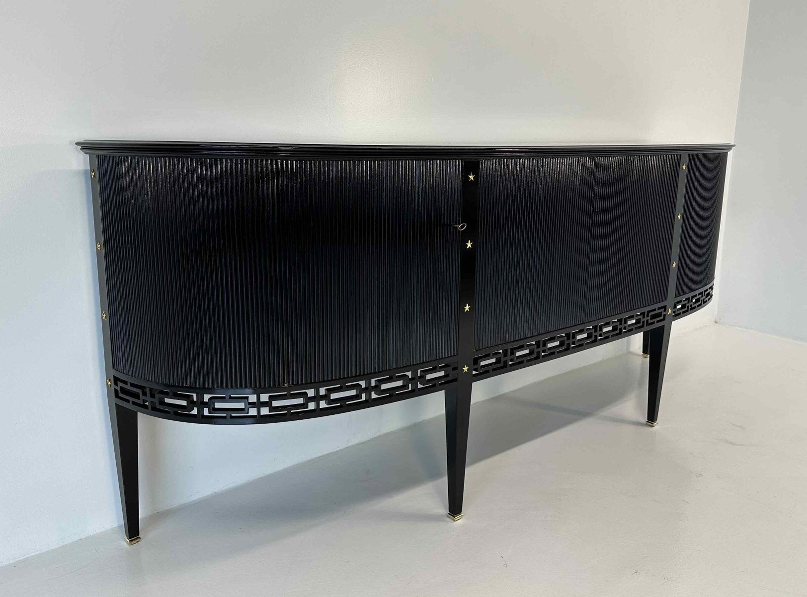 Italian Art Deco Black Lacquered and Brass Stars Sideboard attributed to Buffa, 1950s