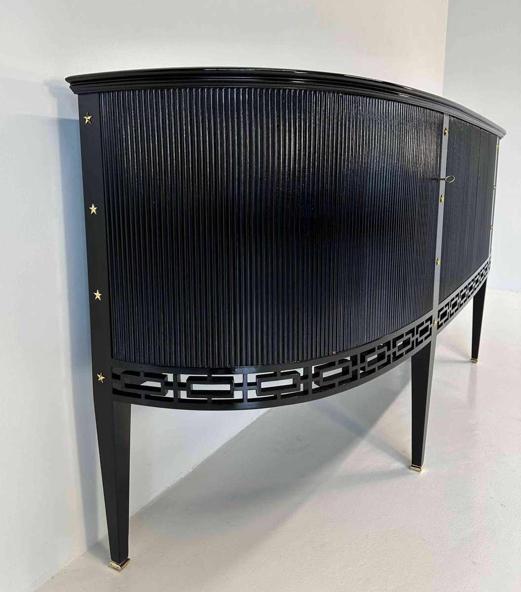 Italian Art Deco Black Lacquered and Brass Stars Sideboard attributed to Buffa, 1950s