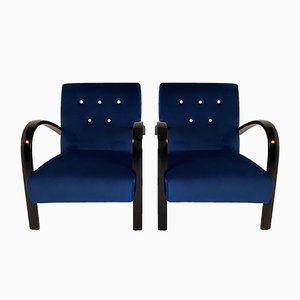 Italian Art Deco Blue Armchairs, 1930s, Set of 2-FF-851782