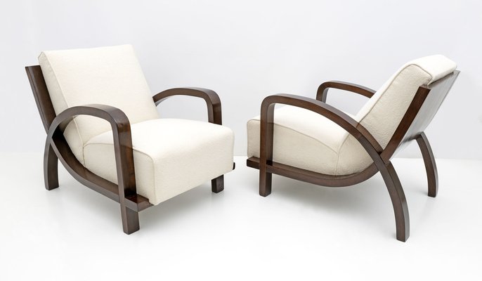 Italian Art Deco Bouclè and Walnut Chaise Longues, 1930s, Set of 2-FER-1704771