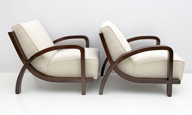 Italian Art Deco Bouclè and Walnut Chaise Longues, 1930s, Set of 2-FER-1704771