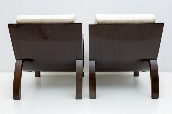 Italian Art Deco Bouclè and Walnut Chaise Longues, 1930s, Set of 2-FER-1704771