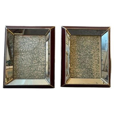 Italian Art Deco Brass and Mirrored Glass Picture Frames, 1930s, Set of 2-NMK-1804410