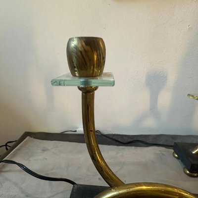 Italian Art Deco Brass, Marble and Glass Table Lamps in the style of Gio Ponti, 1930s, Set of 2-NMK-1785874