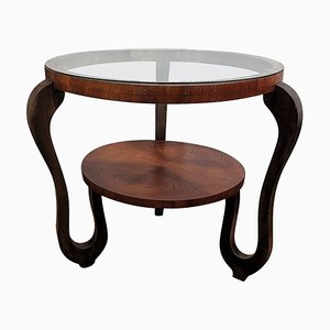 Italian Art Deco Briar Burl Wood and Glass Round Center Coffee Table, 1940s-EUP-1437163