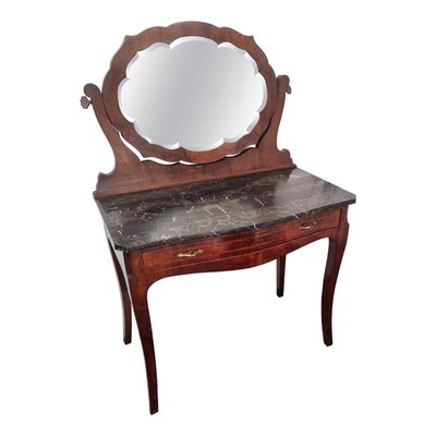 Italian Art Deco Burl and Marble Vanity Dressing Table, 1940s-EUP-915394