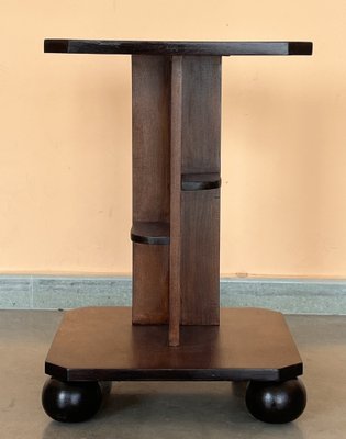 Italian Art Deco Burl Walnut Side Table with Ebonized Legs, 1940-PSK-1776726