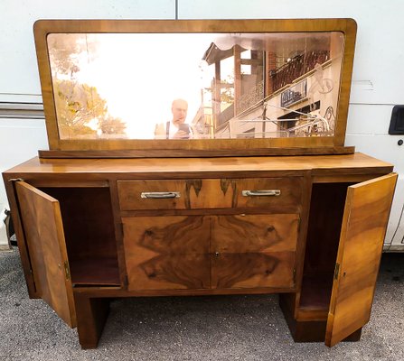 Italian Art Deco Credenza in Walnut with Mirrors-RAQ-1375093