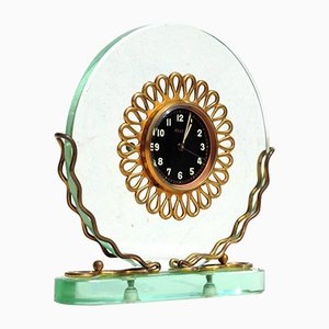 Italian Art Deco Crystal Table Clock, 1930s-KGD-924300