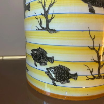 Italian Art Deco Cylinder Yellow and Black Ceramic Vase-NMK-1790220