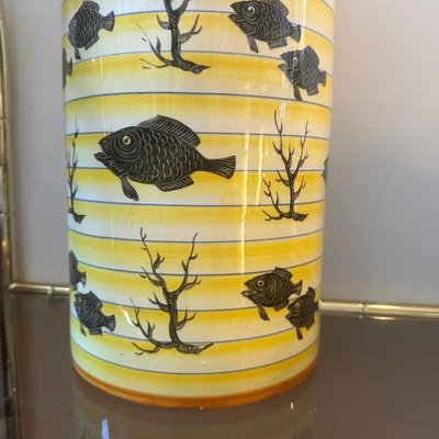 Italian Art Deco Cylinder Yellow and Black Ceramic Vase-NMK-1790220