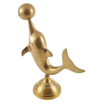 Italian Art Deco Gilded Brass Dolphin Statue, 1930s-NJV-660530