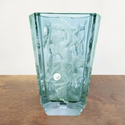 Italian Art Deco Green-Blue Alexandrite Glass Vase with Female Figure, 1900s-GDD-1218817