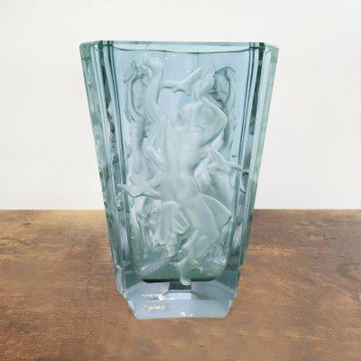 Italian Art Deco Green-Blue Alexandrite Glass Vase with Female Figure, 1900s-GDD-1218817