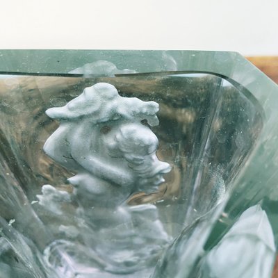 Italian Art Deco Green-Blue Alexandrite Glass Vase with Female Figure, 1900s-GDD-1218817