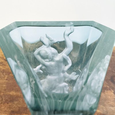 Italian Art Deco Green-Blue Alexandrite Glass Vase with Female Figure, 1900s-GDD-1218817