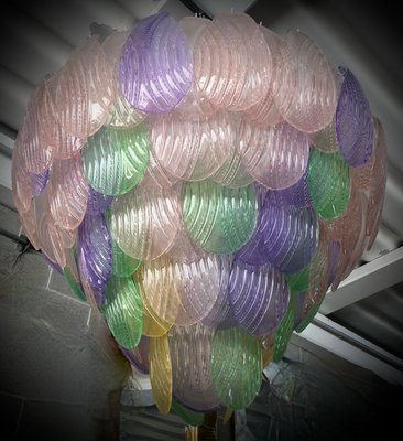 Italian Art Deco Green, Pink, Yellow and Violet Murano Art Glass Chandelier, 1990-UH-942172