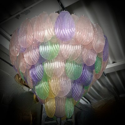 Italian Art Deco Green, Pink, Yellow and Violet Murano Art Glass Chandelier, 1990-UH-942172