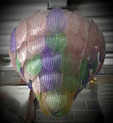 Italian Art Deco Green, Pink, Yellow and Violet Murano Art Glass Chandelier, 1990-UH-942172