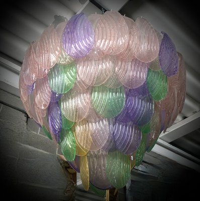 Italian Art Deco Green, Pink, Yellow and Violet Murano Art Glass Chandelier, 1990-UH-942172