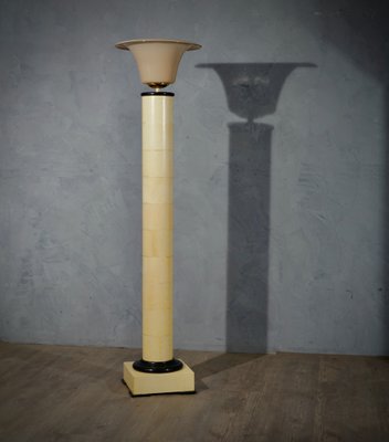 Italian Art Deco Murano Glass, Brass and Goatskin Floor Lamp, 1940-UH-942173