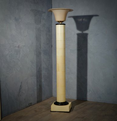 Italian Art Deco Murano Glass, Brass and Goatskin Floor Lamp, 1940-UH-942173