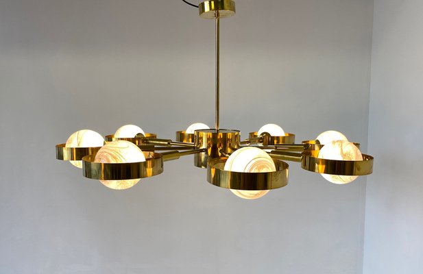 Italian Art Deco Murano Glass & Brass Ceiling Lamp-FF-1177000