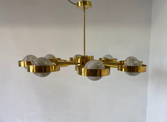 Italian Art Deco Murano Glass & Brass Ceiling Lamp-FF-1177000