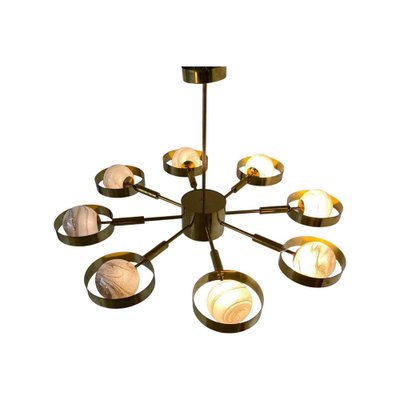 Italian Art Deco Murano Glass & Brass Ceiling Lamp-FF-1177000