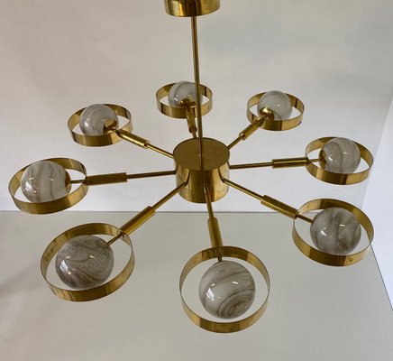 Italian Art Deco Murano Glass & Brass Ceiling Lamp-FF-1177000