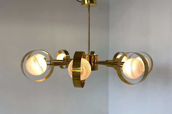 Italian Art Deco Murano Glass & Brass Ceiling Lamp-FF-1177000