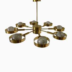 Italian Art Deco Murano Glass & Brass Ceiling Lamp-FF-1177000