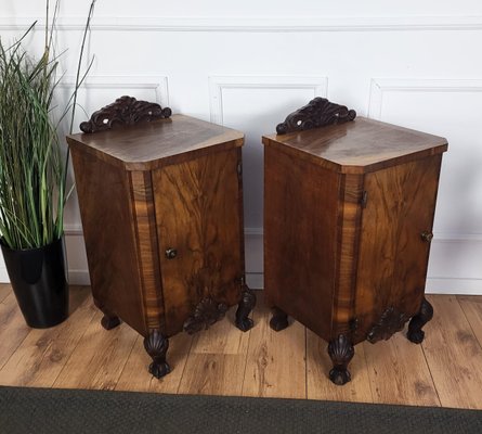 Italian Art Deco Nightstands in Burl Walnut, 1940s, Set of 2-EUP-1768074