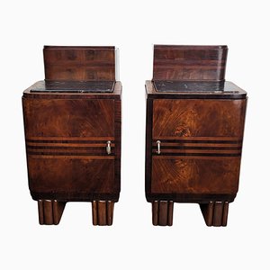 Italian Art Deco Nightstands in Burl Walnut with Black Marble Tops, 1940s, Set of 2-EUP-1804855