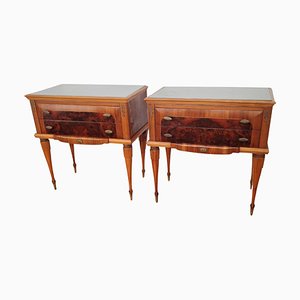 Italian Art Deco Nightstands in Walnut with Glass Top, Set of 2-EUP-1018329